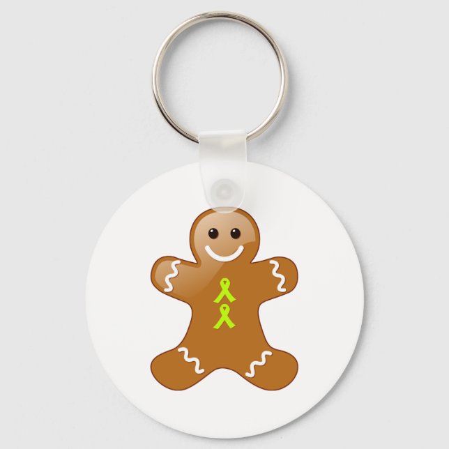 Gingerbread Man with Lime Green Awareness Ribbons Keychain (Front)