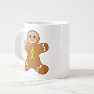 Gingerbread Man with Lime Green Awareness Ribbons Large Coffee Mug