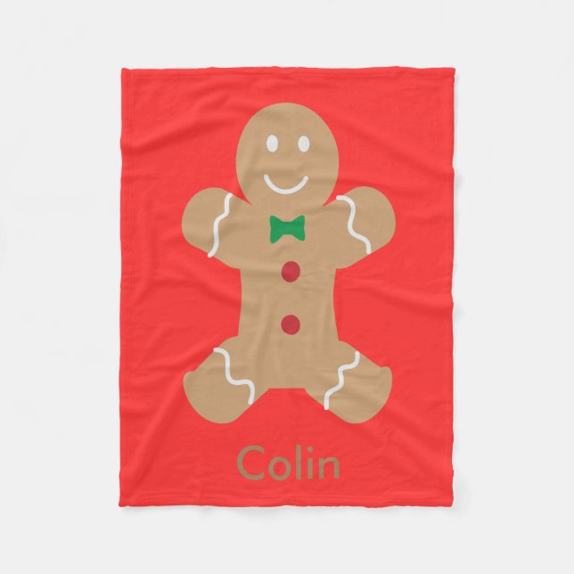 Gingerbread Man with Name Fleece Blanket (Front)