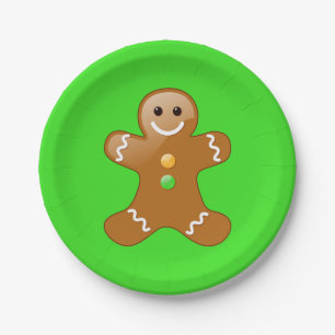 Gingerbread Man with Orange and Green Buttons Paper Plates