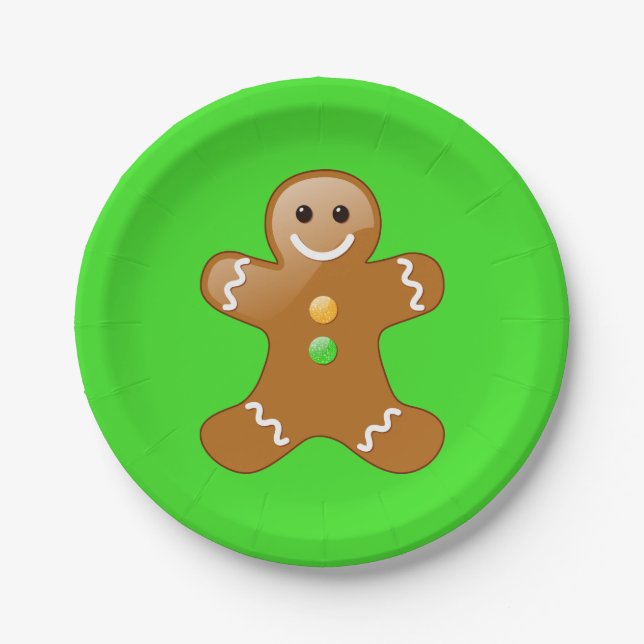 Gingerbread Man with Orange and Green Buttons Paper Plates (Front)