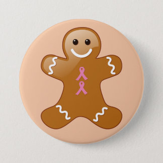 Gingerbread Man with Pink Awareness Ribbons Button