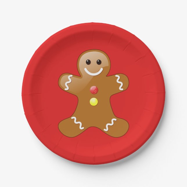 Gingerbread Man with Red and Yellow Buttons Paper Plates (Front)