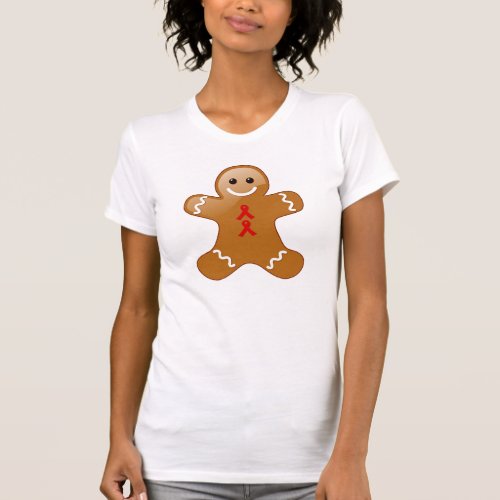 Gingerbread Man with Red Awareness Ribbons T_Shirt