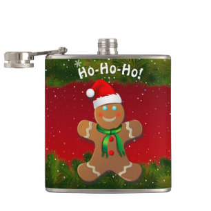 Gingerbread Man With Red Christmas Hat Flask