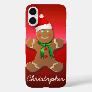 Gingerbread Man With Red Xmas Hat iPhone 16 Plus Case
