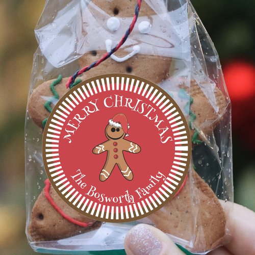 Gingerbread Man with Santa Hat Merry Christmas Classic Round Sticker