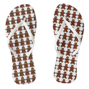 Gingerbread Man Woman Christmas Cookie Holiday Flip Flops
