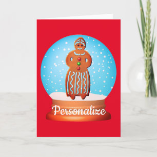 Gingerbread man woman cookie snow globe card