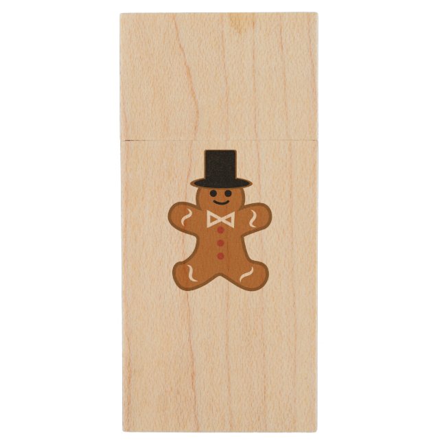 Gingerbread Man Wood USB Flash Drive (Front Vertical)