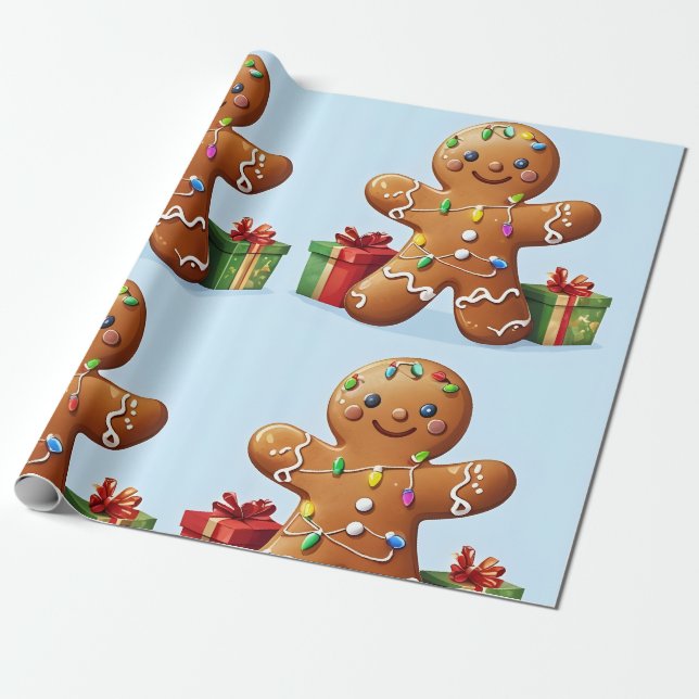 Gingerbread Man Wrapping Paper (Unrolled)