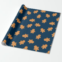 Gingerbread man Xmas wrapping paper blue