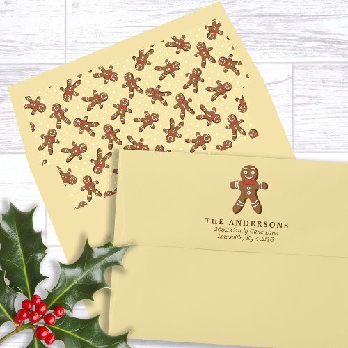 Gingerbread Man Yellow Return Address Christmas Envelope