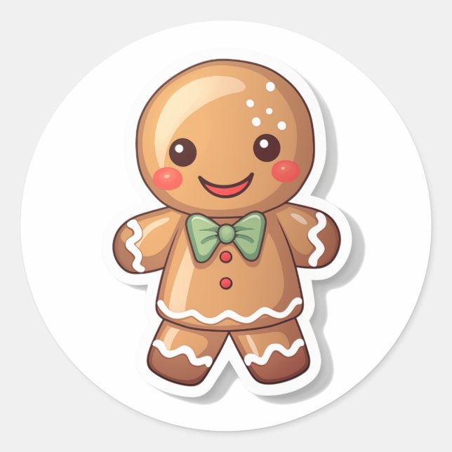 Gingerbread Man's Holiday Greetings Classic Round Sticker (Front)