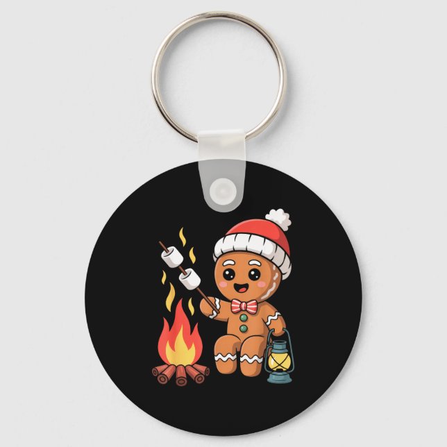 Gingerbread Marshmallow Roaster Camng Christmas  Keychain (Front)