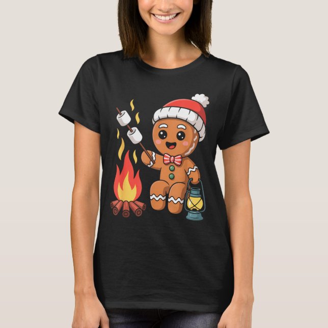 Gingerbread Marshmallow Roaster Camng Christmas  T-Shirt (Front)