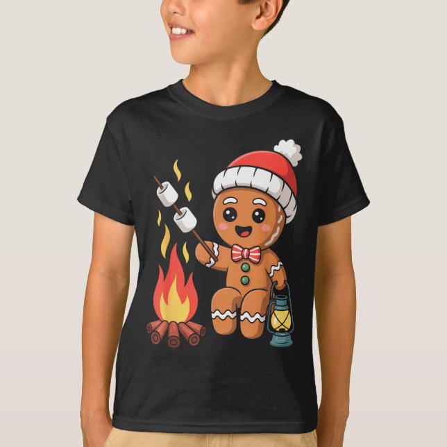 Gingerbread Marshmallow Roaster Camng Christmas  T-Shirt (Front)