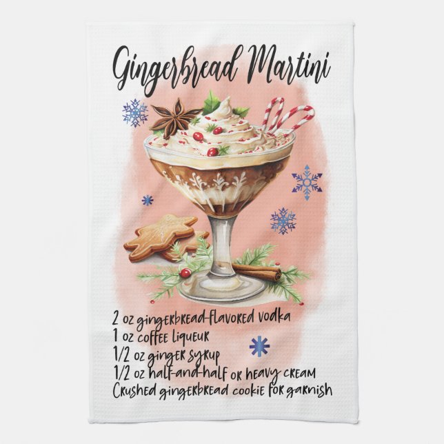 Gingerbread Martini Recipe Christmas recipy design Kitchen Towel (Vertical)