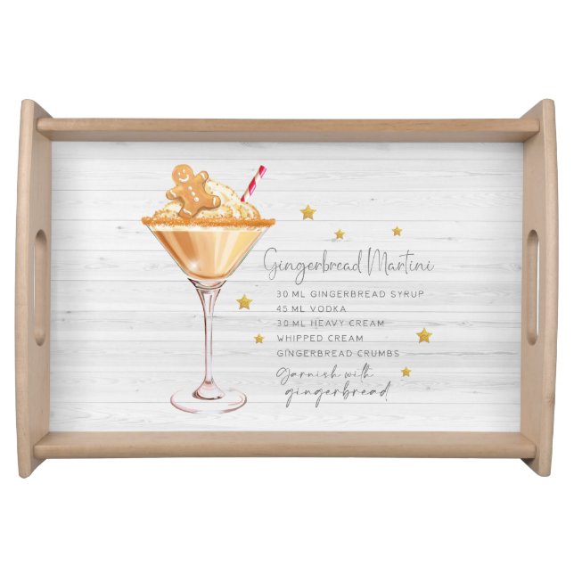 Gingerbread Martini Recipe Elegant White Christmas Serving Tray (Front)