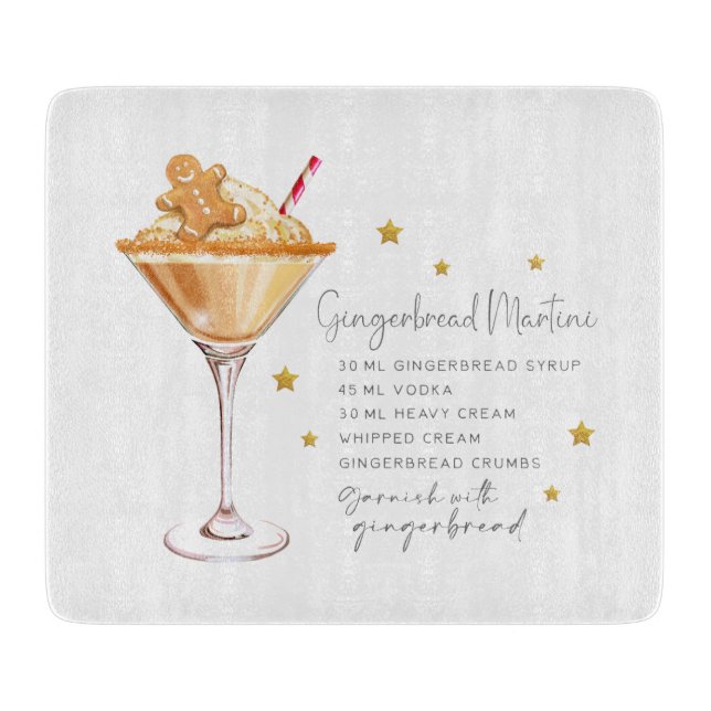 Gingerbread Martini Recipe White Christmas Elegant Cutting Board (Front)