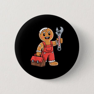 Gingerbread Mechanic Handyman Fixer Worker Christm Button