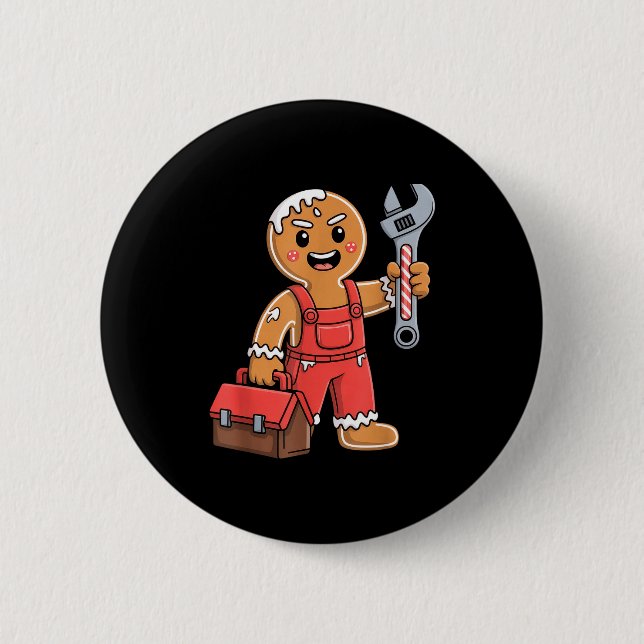 Gingerbread Mechanic Handyman Fixer Worker Christm Button (Front)