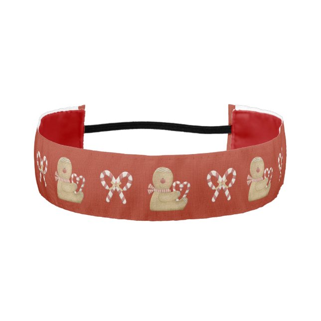 Gingerbread Men and Candy Canes Festive Christmas Athletic Headband (Front)