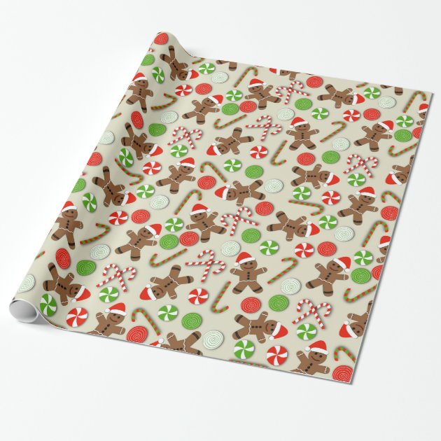 Boy Candy Cane Peppermint Gift Wrapping Paper 30” x 48” New Gingerbread Girl 