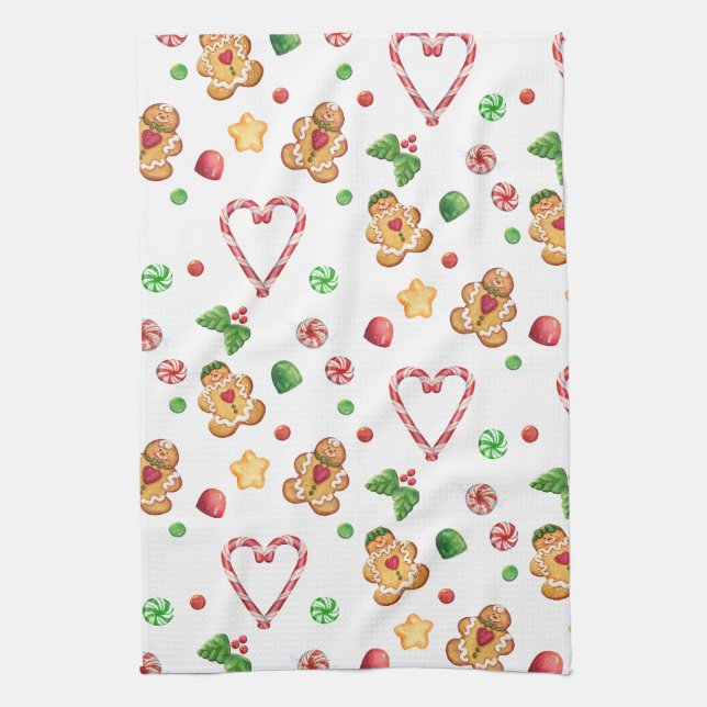 Gingerbread Men and Candycane Hearts Towels (Vertical)