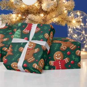 Gingerbread Men and Christmas Trees Christmas Wrapping Paper
