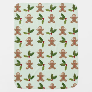 Gingerbread Men and Holly Pattern Baby Blanket