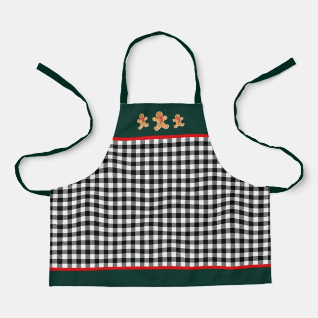Gingerbread Men Buffalo Plaid Red & Green Apron (Front)