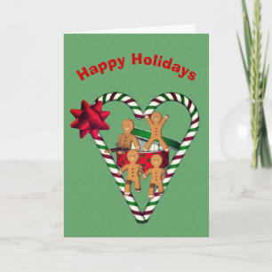Gingerbread Men Candy Cane Heart Christmas Card