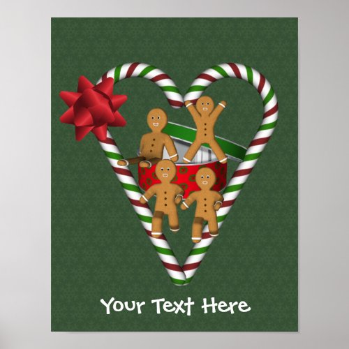 Gingerbread Men Candy Cane Heart Holiday Poster
