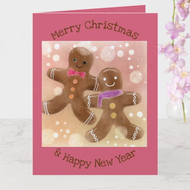 Gingerbread men Christmas Greeting Card  (Orchid)