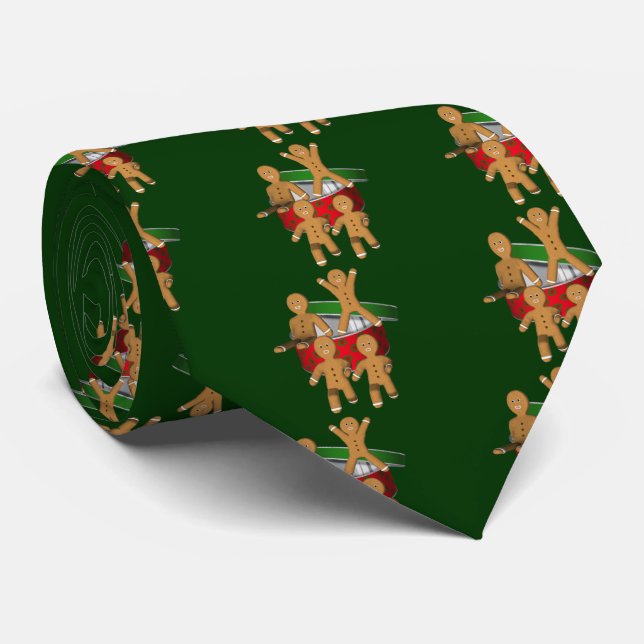 Gingerbread Men Christmas Holiday Funny Neck Tie (Rolled)