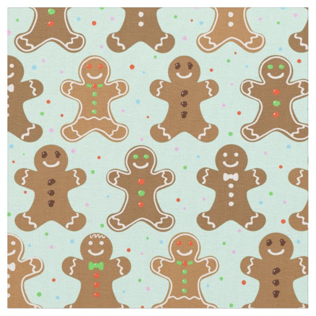 Gingerbread Men Christmas Pattern Fabric (Close Up)
