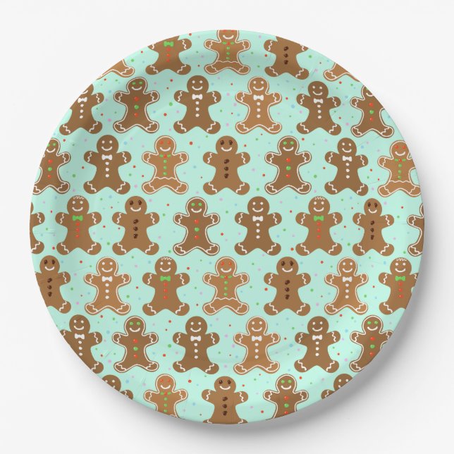 Gingerbread Men Christmas Pattern  Paper Plates (Front)