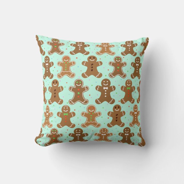 Gingerbread Men Christmas Pattern Throw Pillow (Front)