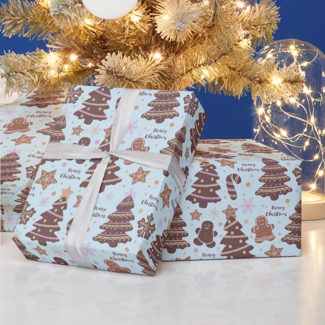 Gingerbread Men Christmas Trees Merry Christmas Wrapping Paper (Holidays)