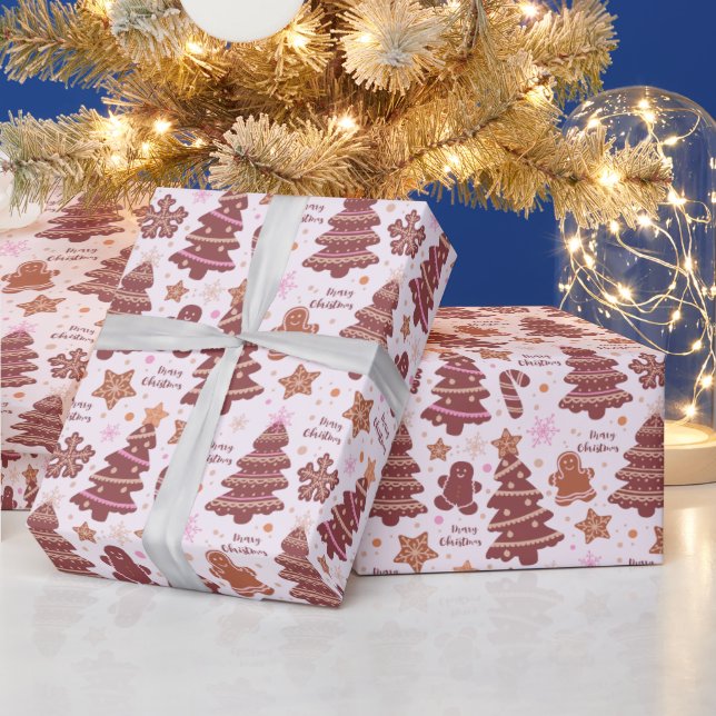 Gingerbread Men Christmas Trees Merry Christmas Wrapping Paper (Holidays)