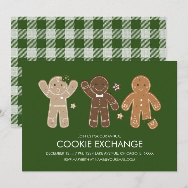 Gingerbread Men Cookie Holiday Party Invitation (Front/Back)