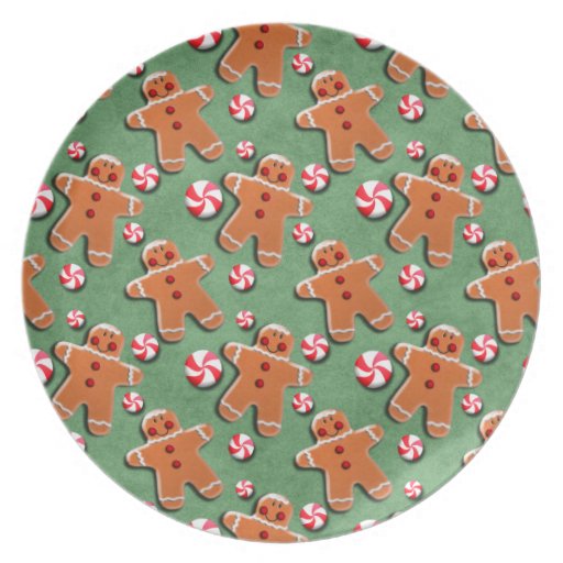 Gingerbread Men Cookies Candies Green Party Plate