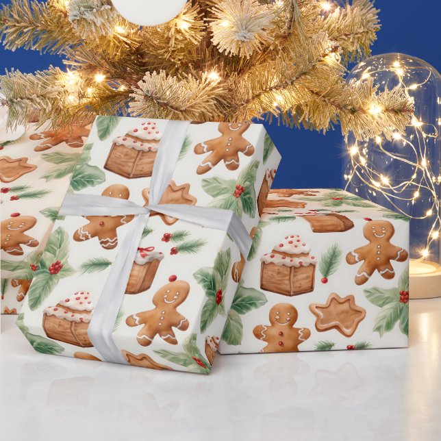 Gingerbread Men Dessert Greenery Modern Christmas Wrapping Paper (Holidays)
