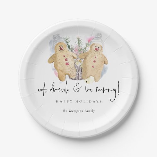 Gingerbread Men Eat Drink Be Merry Name Holiday Paper Plates