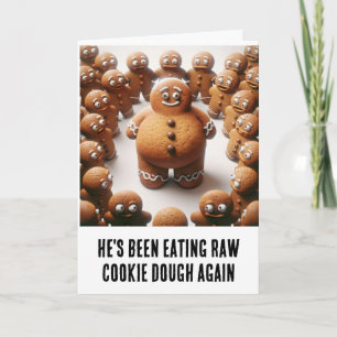 Gingerbread men eating raw cookie dough card