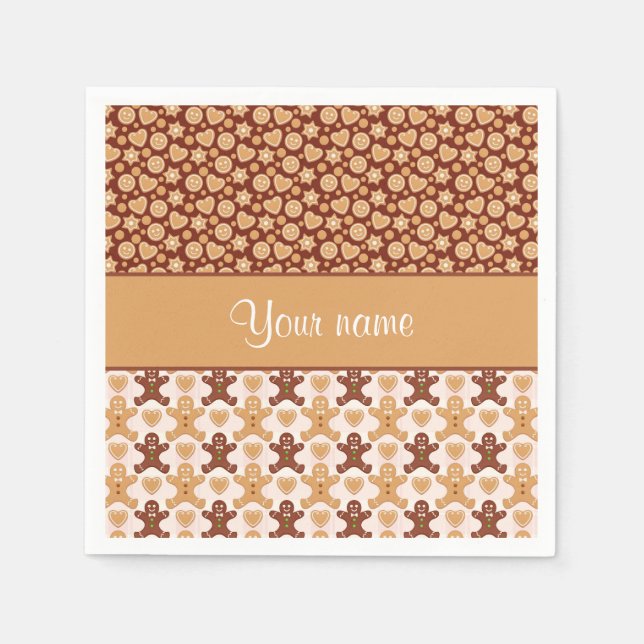 Gingerbread Men Faces and Hearts Paper Napkins (Front)