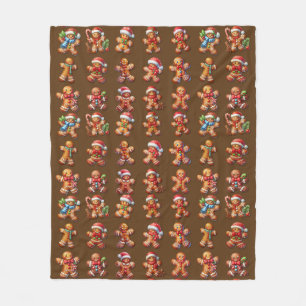 Gingerbread Men for Christmas on Rich Dark Brown Fleece Blanket