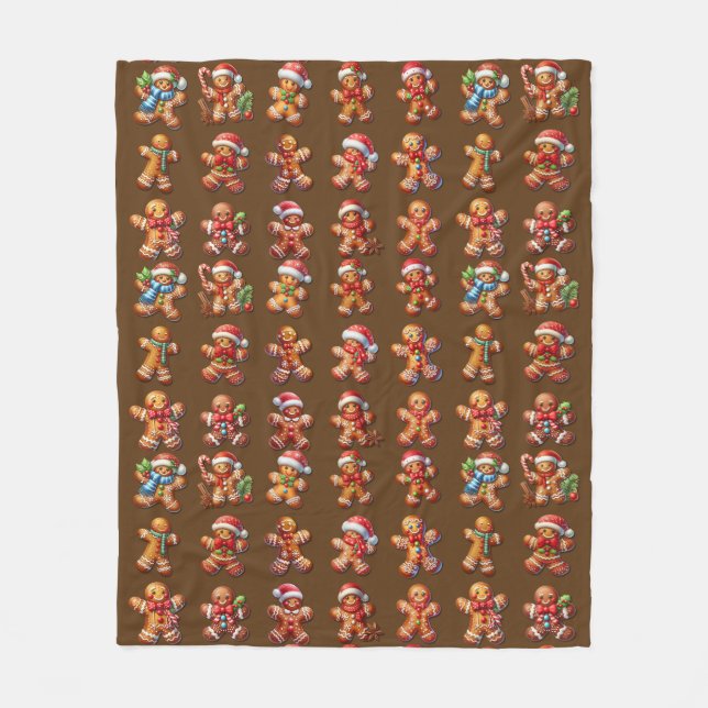 Gingerbread Men for Christmas on Rich Dark Brown   Fleece Blanket (Front)
