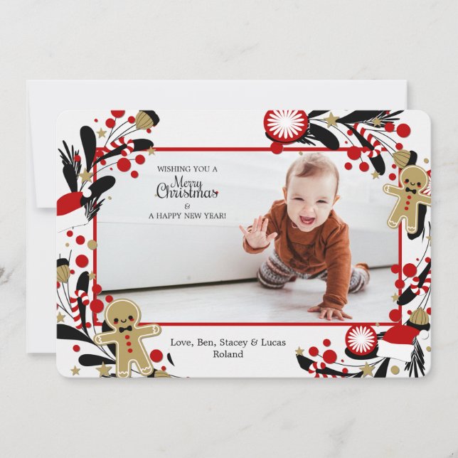 Gingerbread Men Frame Photo Holiday Card (Front)